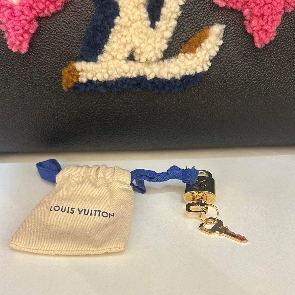 Louis Vuitton Speedy 30 Bandouliere Leather & Monogram Teddy Shearling- Black - Picture 13 of 14